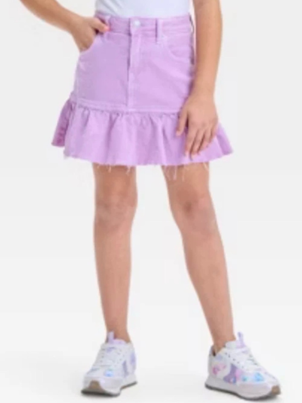Cat & Jack Skirt Girls Large 10/12 Purple Denim Ruffle Hem Frayed Mini Cute